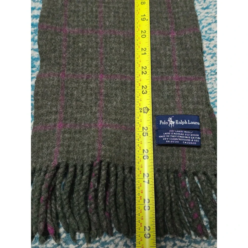 Polo Ralph Lauren Men's Plaid Wool Blend Scarf with‎ Fringe Made in Italy (AB)